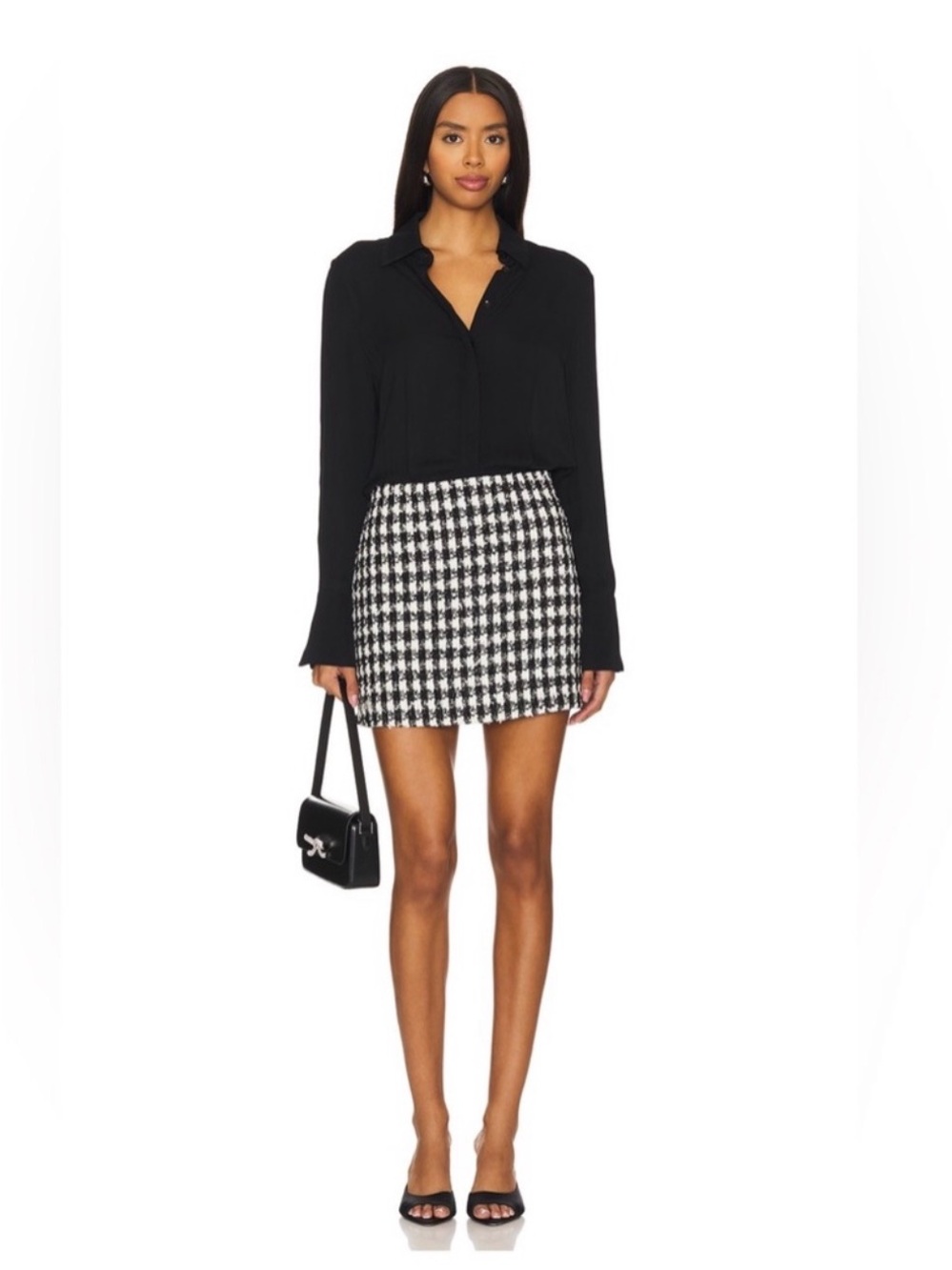 Alice + Olivia Mattie Mini Shirt Dress in Black & White